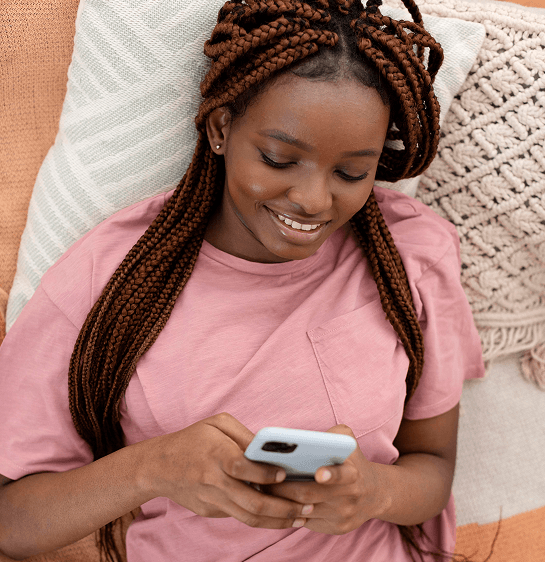 Woman using wemoji on phone